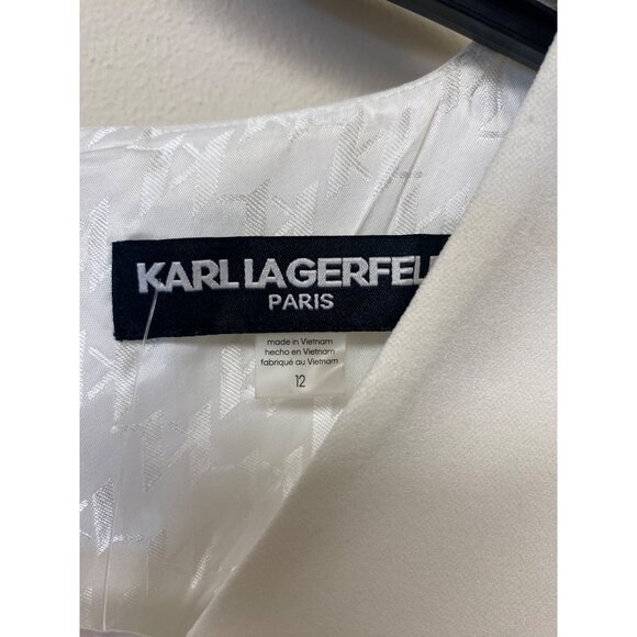 Karl Lagerfled Paris Womens Scuba Crepe Belted Jumpsuit White Size 12 Defected - Picture 2 of 7